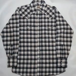 Ely Western Shirt Gray Plaid Pearl Snaps L/S Med.